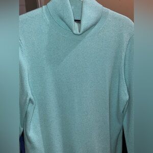 Lands' End Men's Light Teal Turtleneck 100% Cashmere Sweater